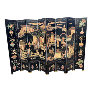 Mid 20th Century Asian Ebonized Coromandel 8 Panel Room Divider Screen