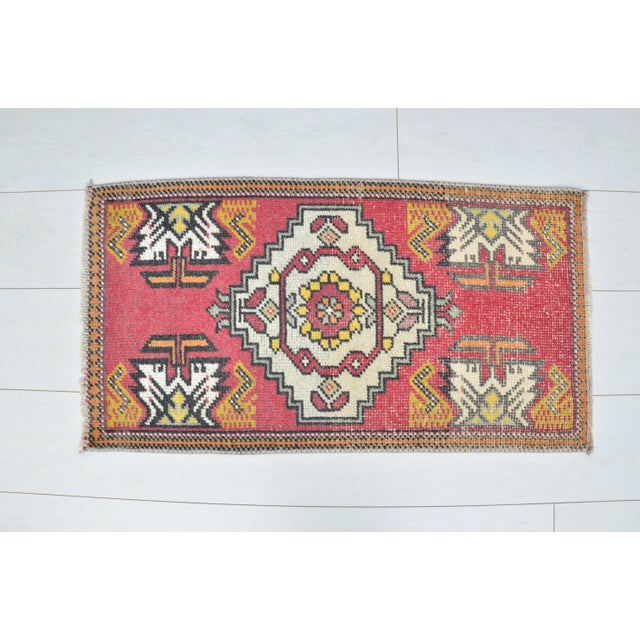 1960s Handmade wool and cotton rug in Turkish Anatolian Small Rug, Vintage Doormat Rug, Turkish Vintage Decorative Rug,...