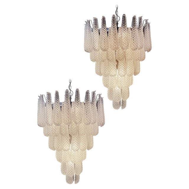Italian Murano Glass Petals Drop Chandeliers, 1970s, Set of 2 For Sale