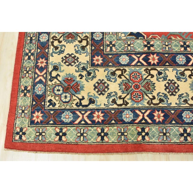 Kazak Rug 9'1'' X 12'5'' Blue Wool Tribal Hand-Knotted Oriental Carpet For Sale - Image 10 of 12