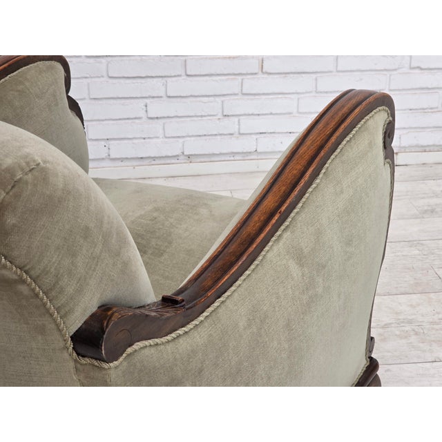 Green Danish Lounge Chair in Velour and Carved Oak, 1950s For Sale - Image 8 of 18