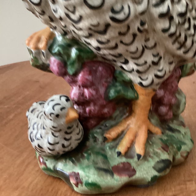 Ceramic Vintage Authentic Italian Hand-Painted Ceramic Rooster and Tiny Hen Sculpture For Sale - Image 7 of 12