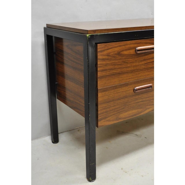 Metal Vintage Mid Century Modern Faux Rosewood Laminate Steel Metal Credenza Cabinet For Sale - Image 7 of 17