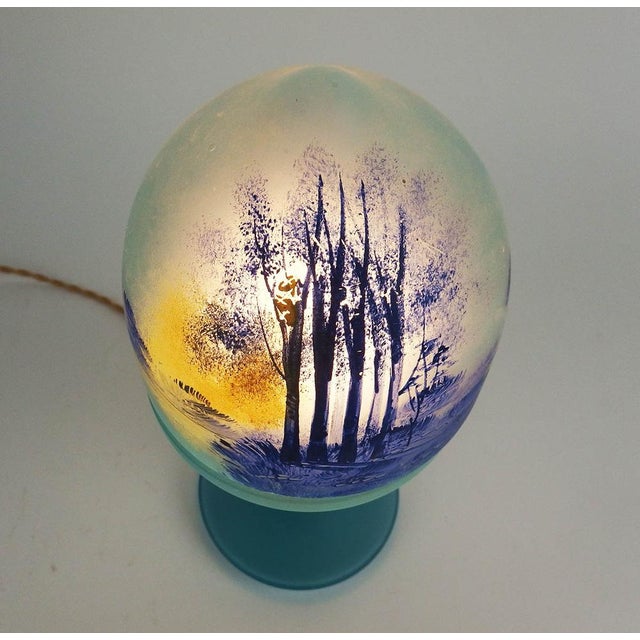 Glass Mushroom Lamp with Painted Landscape Decoration, 1920s For Sale - Image 11 of 15