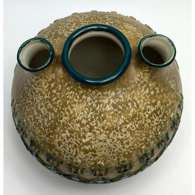 Art Nouveau Amphora Pottery Czechoslovakia 3-Holed Vase, Circa 1930 For Sale - Image 3 of 5