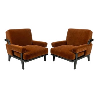 Pair of Custom Carnelian Mohair Cigar Lounge Chairs For Sale