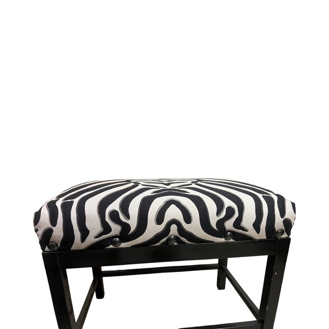 Pair of Contemporary Black Lacquer Benches With Animal Print Upholstery & Nailhead Trim For Sale In Houston - Image 6 of 7