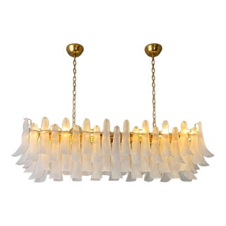 Contemporary Modern Frosted "Selle" Murano Glass Rectangular Chandelier in Mazzega Style For Sale