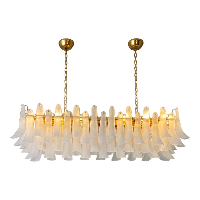 Contemporary Modern Frosted "Selle" Murano Glass Rectangular Chandelier in Mazzega Style For Sale