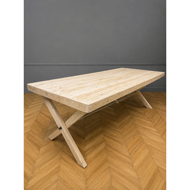 Large Industrial Wood Table with Air-Abrasive Finish, 1950s For Sale - Image 6 of 6