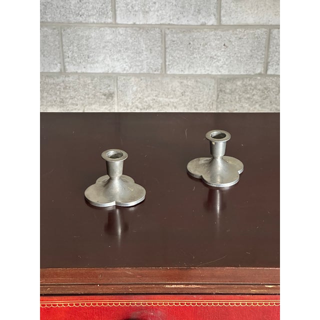 Wonderful clover shaped pair of candlestick holders by Just Andersen. These are from Denmark circa 1930s. Great form and...