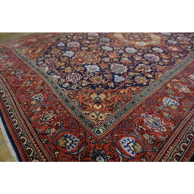 1920s Blue Navy Medallion Antique Persian Silk & Wool Kashan Carpet 4'4" X 6'6' Rug For Sale In New York - Image 6 of 13