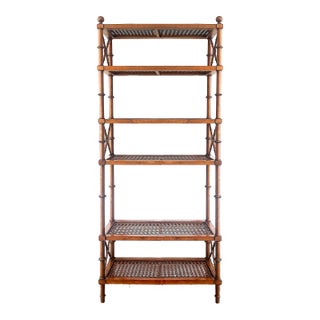 Late 20th Century Regency Style Faux Bamboo and Cane Étagère Display Shelves For Sale