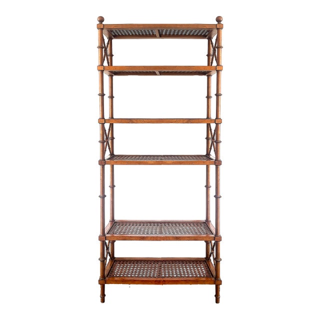 Late 20th Century Regency Style Faux Bamboo and Cane Étagère Display Shelves For Sale