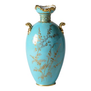 Pretty Turquoise & Raised Gold Antique Vase by Royal Crown Derby circa 1910 For Sale