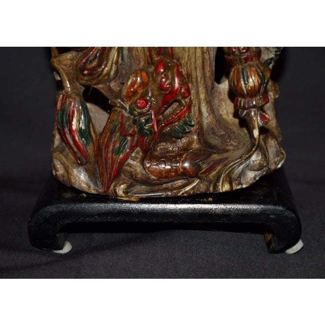 Vtg. Carved Asian Style Soapstone Goddess Statue on Wood Base For Sale - Image 9 of 15