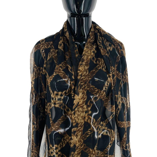 Chanel Chanel Black Printed 100% Silk Scarf For Sale - Image 4 of 10