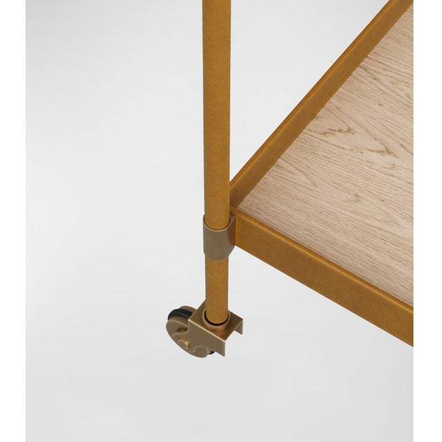 Arteriors Home Brand New Arteriors Home Sanders Leather & Blonde Oak Bar Cart For Sale - Image 4 of 6