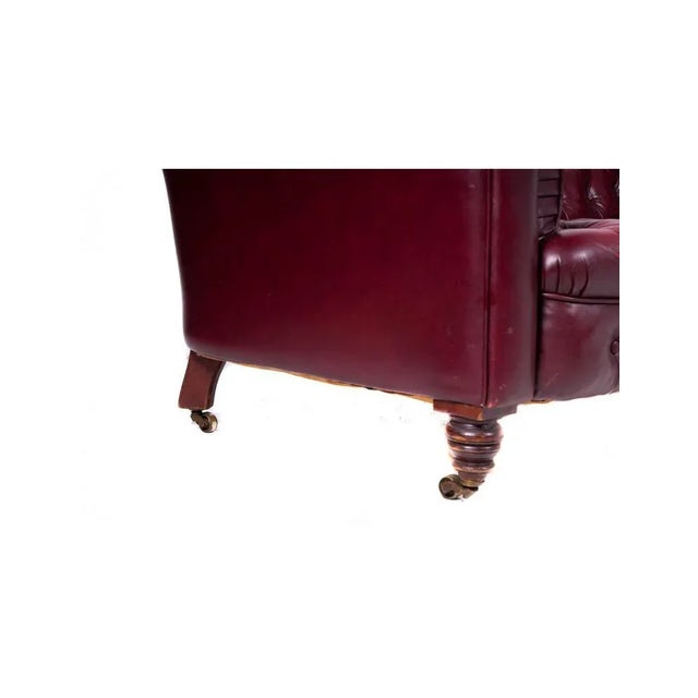 Chesterfield Victorian Burgundy Leather Sofa For Sale - Image 5 of 12
