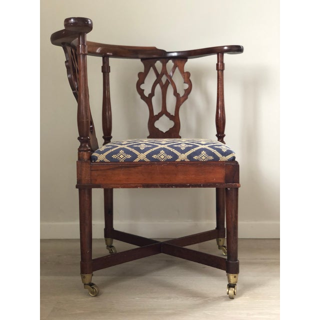 Wood Antique Victorian Mahogany Corner Chair With Brass Casters, Late 19th Century For Sale - Image 7 of 11