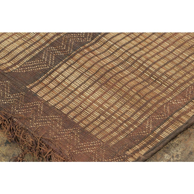 Wood Vintage Tuareg Rug With Tonal Stripe Design in Beige & Brown - Rug & Kilim For Sale - Image 7 of 7