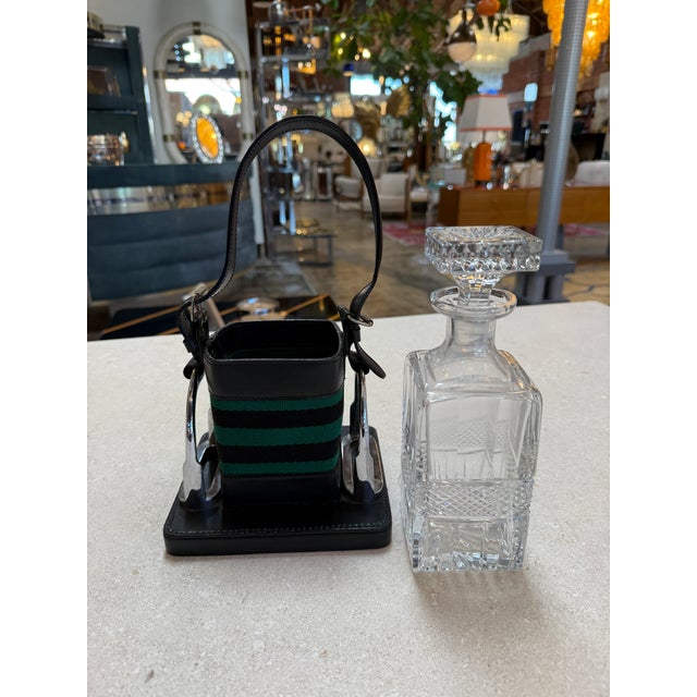 Gucci Inspired Leather & Crystal Decanter Set, Italy, 1970s For Sale In Los Angeles - Image 6 of 9