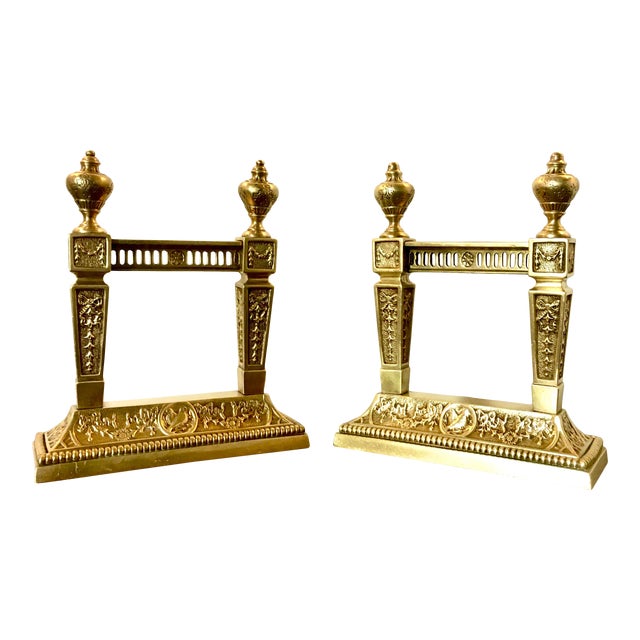 Solid Brass Aesthetic Movement Fireplace Andirons For Sale