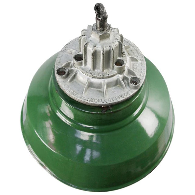 Industrial Vintage Industrial British Pendant Lamp in Enamel, Cast Iron, and Glass from Maxlume For Sale - Image 3 of 8