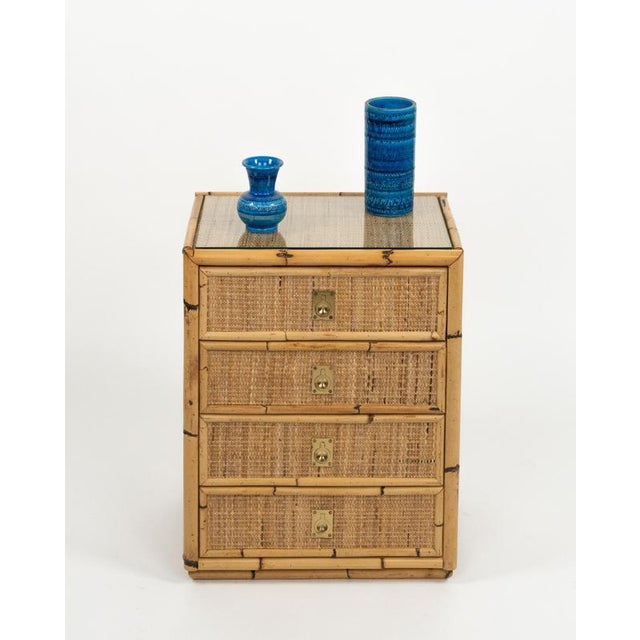 Mid-Century Modern Rattan and Brass Chest of Drawers, Italy, 1970s For Sale - Image 11 of 16