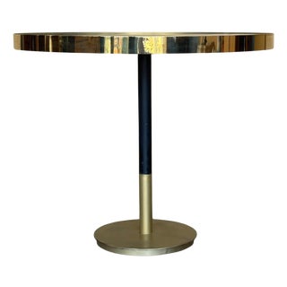 1970s Hollywood Regency Round Cantilever Brass Dinning Table with Black Glass For Sale