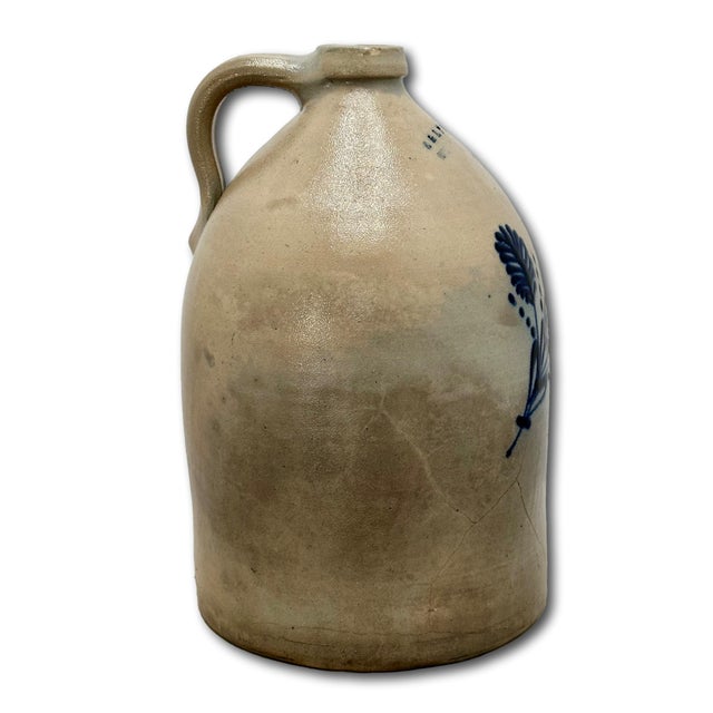Beautiful Antique American Blue Flower Decorated 3 Gallon Size Stoneware Jug by E & L P Norton in Bennington Vermont For Sale - Image 14 of 18