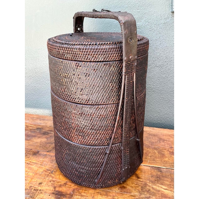 Vintage Asian Woven Rattan Wedding Basket For Sale - Image 9 of 12