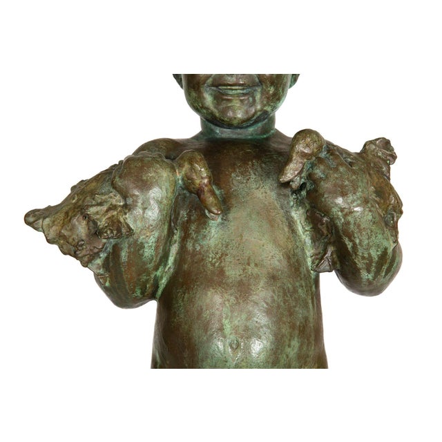 Green American Bronze Sculpture Fountain “Baby Duck”, Edith Barretto Parsons, 41” H For Sale - Image 8 of 18