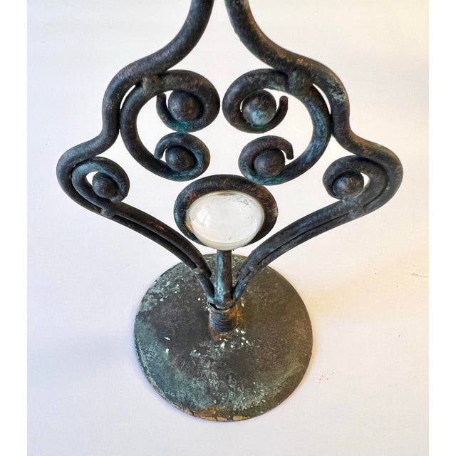 Vintage Metal & Glass Taper Candle Holders - a Pair For Sale - Image 4 of 9