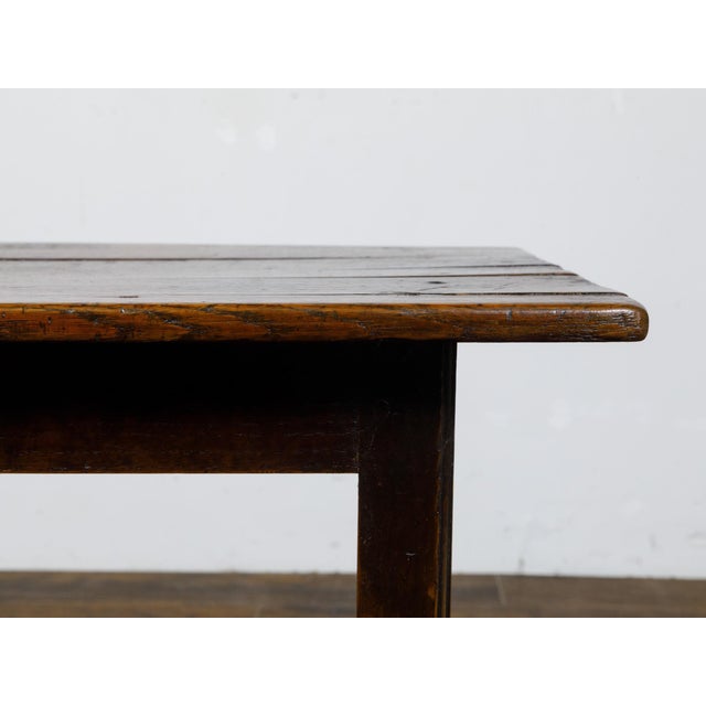 English Oak 1800s Side Table with Planked Top, Straight Legs and Stretchers For Sale - Image 10 of 11
