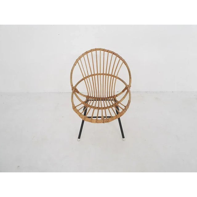 Rattan & Metal Lounge Chair from Rohe Noordwolde, the Netherlands, 1950s For Sale - Image 3 of 10