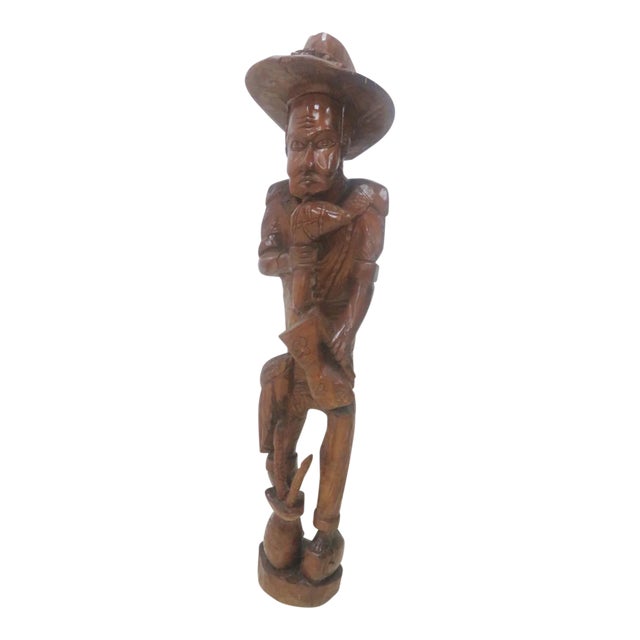Mid-Century Carved Statue of a Man For Sale