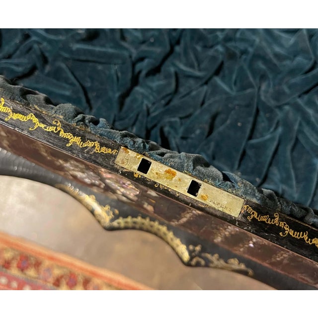 19th Century English Victorian Papier-Mâché Sewing Table With Pearl Inlay For Sale - Image 9 of 13