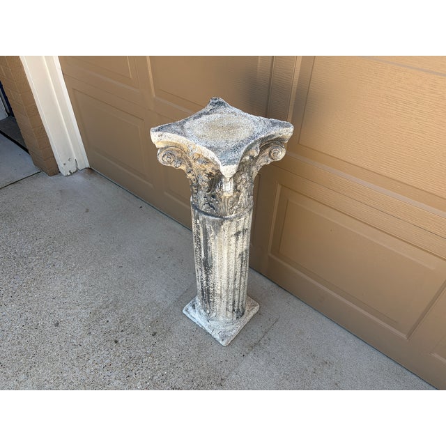 Weathered Neoclassical Cast-Concrete Corinthian Garden Pedestal For Sale - Image 9 of 16