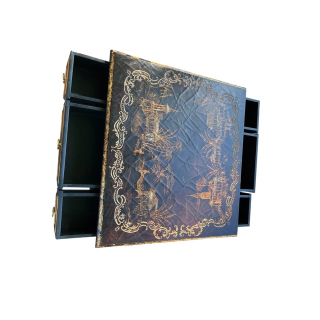 Black Lacquer Chinoiserie Cocktail Table With Drawers For Sale In Raleigh - Image 6 of 15