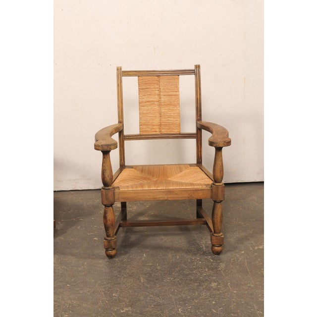Mid 20th Century Spanish Wood Armchairs W/Rush Seat & Backs For Sale - Image 4 of 11