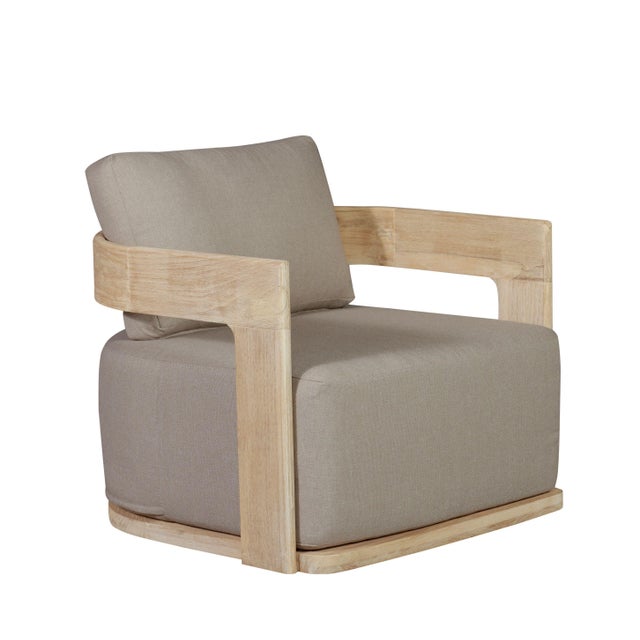 Eclipse Outdoor Solid Teak Wood Revolving Chair Natural Look - Gray Fabric For Sale - Image 10 of 12