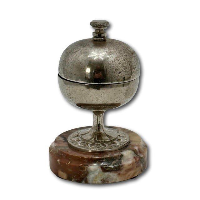 Late 19th Century Fine Antique Nickel Plated Bronze & Marble Front Desk Bell With Rotating Knob Old Telephone Style Ring Tone For Sale - Image 5 of 11