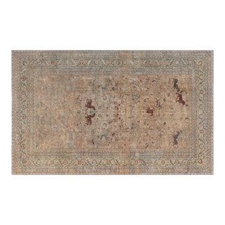 One-of-a-kind Antique Persian Kirman Animal, Botanic Carpet For Sale