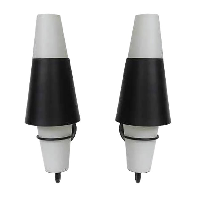 Italian Black Glass Wall Lights, 1950s, Set of 2 For Sale
