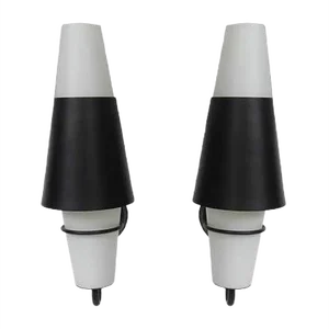 Italian Black Glass Wall Lights, 1950s, Set of 2