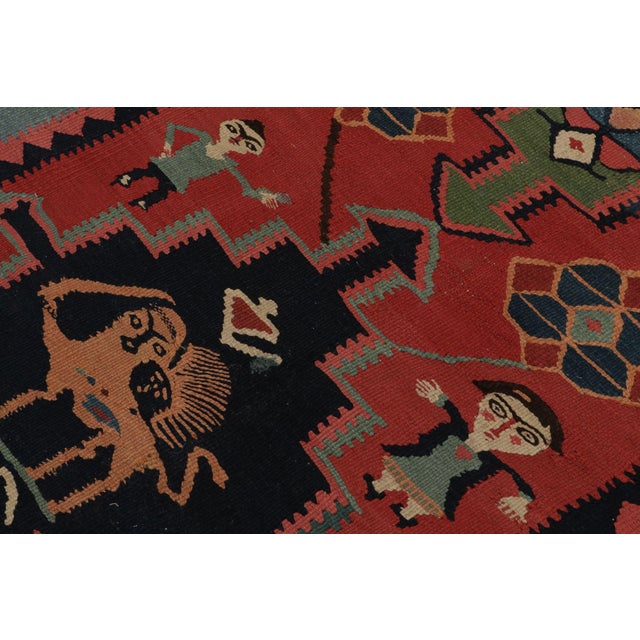 Textile Antique Bidjar Kilim Rug in Red, Blue Tribal Geometric Pattern For Sale - Image 7 of 8
