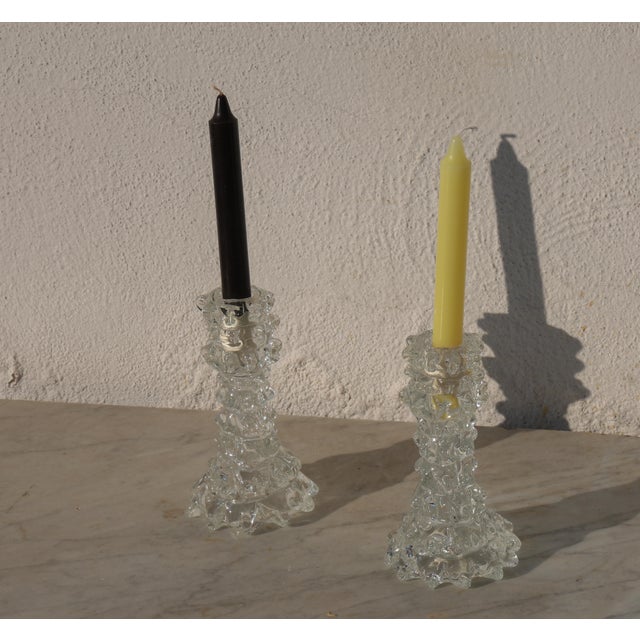 Transparent Set of 2 Candle Holder in Murano Rostrato Glass by Barovier E Toso, 1950 For Sale - Image 8 of 10