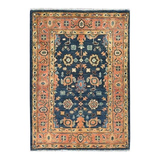 2010s Yale Blue, Afghan Peshawar With All Over Heriz Design, Natural Dyes, Organic Wool, Hand Knotted, Mat Oriental Rug For Sale