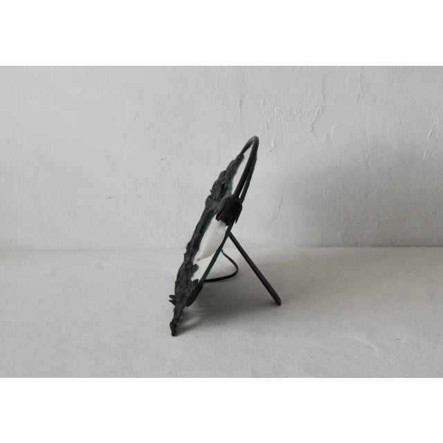 Bronze Vintage Art Nouveau Style Bronze Table Top Mirror Flowers Frog Dragonfly Detail With Light For Sale - Image 8 of 13